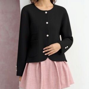 SWEETLY PATCH POCKET PEARLY BUTTON KNIT CARDIGAN IN BLACK